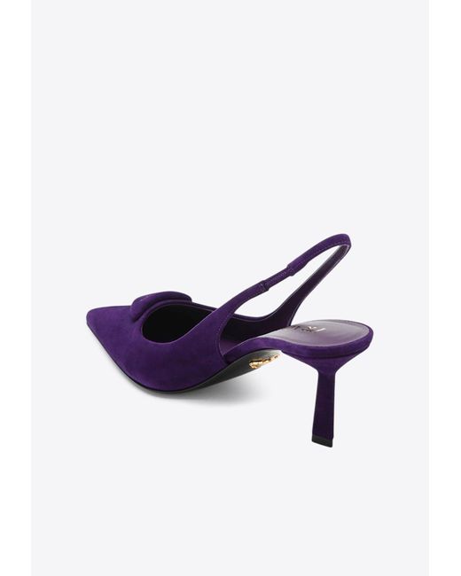Prada Blue 75 Triangle Logo Slingback Suede Pumps