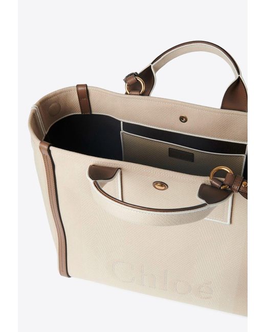 Chloé Natural Raised Logo Canvas Tote Bag