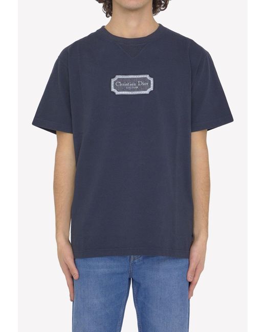 Dior Blue Logo-embroidered Short-sleeved T-shirt for men