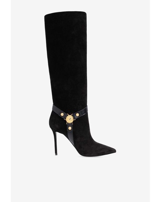 BALMAIN 26S BOOTS 95 MM IN BLACK DENIM