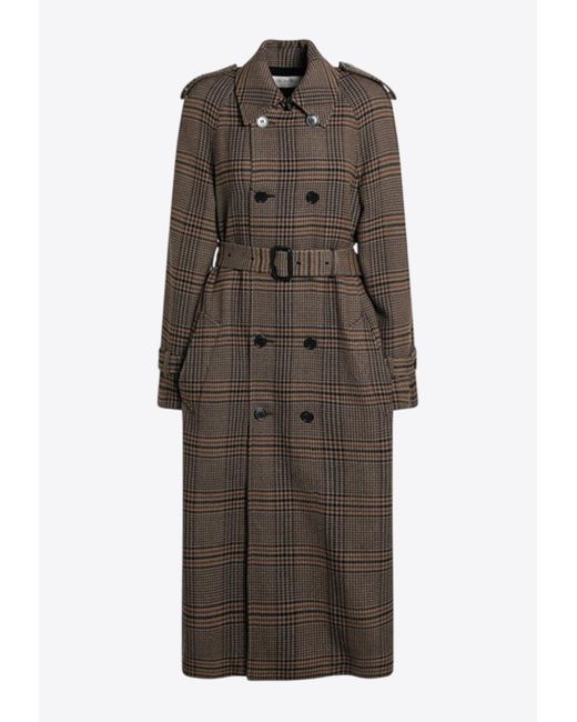 Saint Laurent Brown Prince Of Wales Double-Breasted Trench Coat