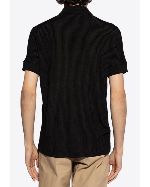 Tom Ford Black Logo Embroidered Ribbed Polo T-Shirt for men