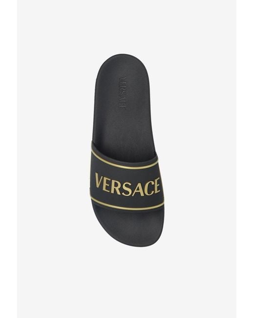 Versace Black Logo Beach Slides for men