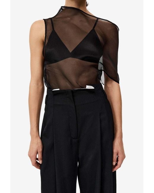 St. Agni Black Asymmetric Silk Mesh Top