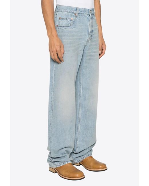 Saint Laurent Blue Washed Straight-Leg Jeans for men