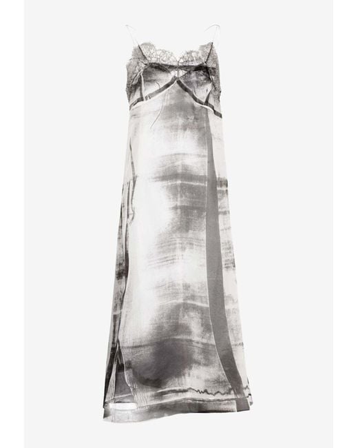 Maison Margiela White Freeze-Frame Printed Silk Midi Dress
