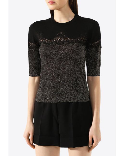 Dolce & Gabbana Black Crewneck Top With Lace-Insert