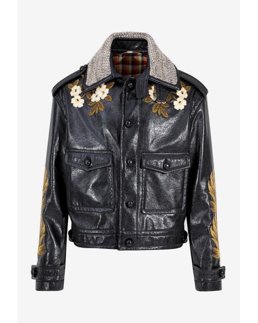 Etro Black Faux Leather Jacket With Embroidery for men