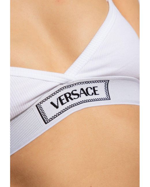 Versace White Logo-Embroidered Ribbed Bra