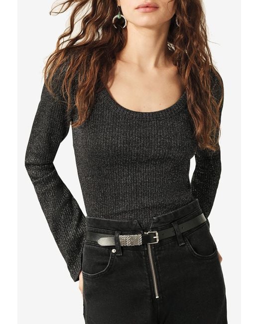 Ba&sh Black Lily Scoop-Neck Ribbed Top
