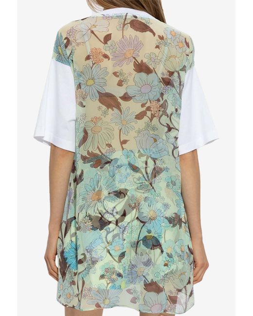 Stella McCartney White Floral Print Paneled T-Shirt