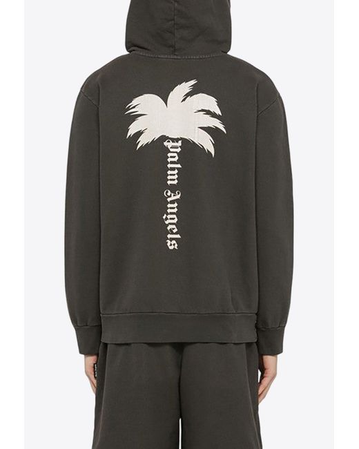 Palm Angels Gray Palm Print Hooded Sweatshirt for men