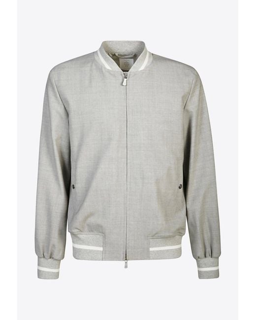 Eleventy Gray Wool Zip-Up Bomber Jacket for men