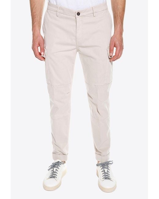 Eleventy White Cargo Pants With Logo-Patch for men