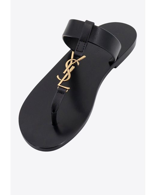 Saint Laurent Black Cassandre Calf Leather Thong Sandals for men