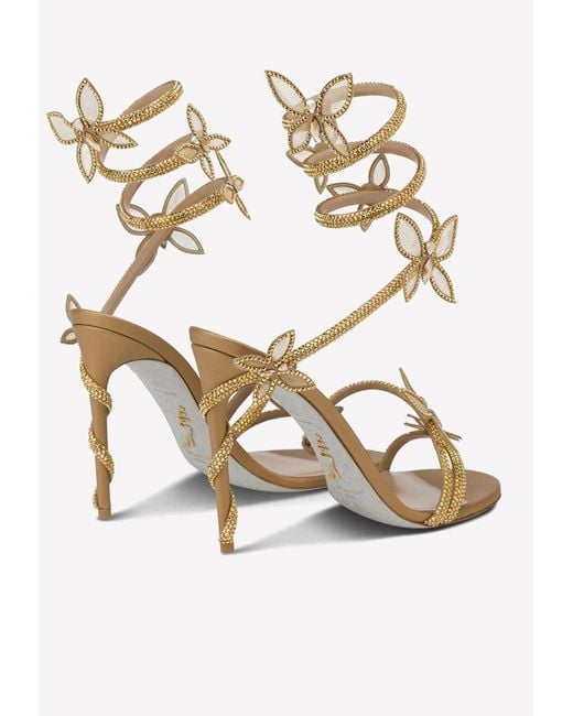 Rene Caovilla Metallic Margot Butterfly-embellished Satin Heeled Sandals