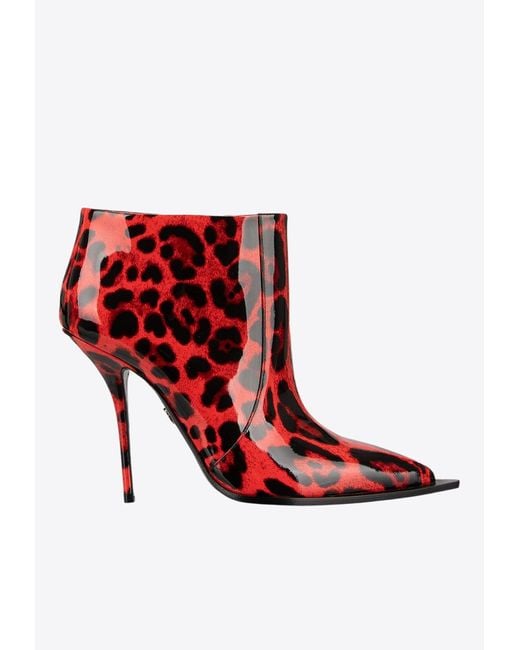 Dolce & Gabbana Red Cardinale 115 Leopard Print Patent Leather Boots