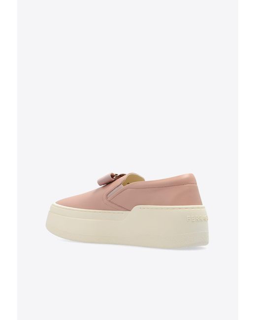 Ferragamo White Cristal Slip-On Platform Sneakers