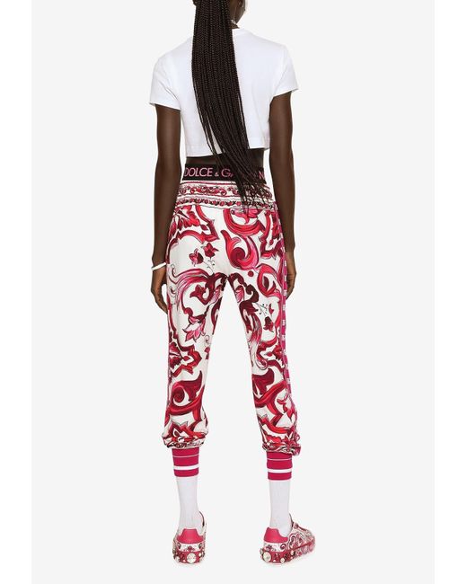 Dolce & Gabbana Red Majolica Print Track Pants