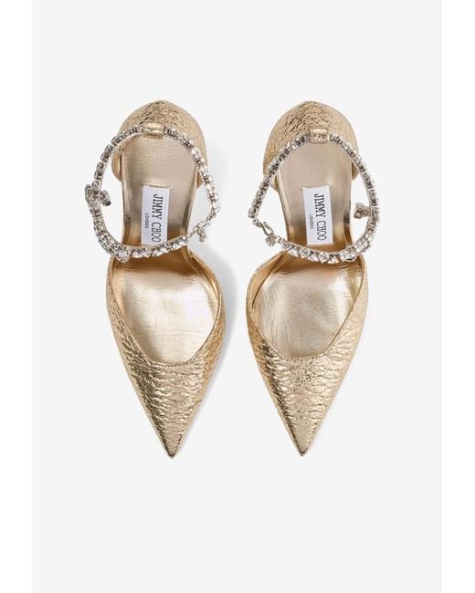 Jimmy Choo White Stevie 100 Crystal-Embellished Metallic Pumps