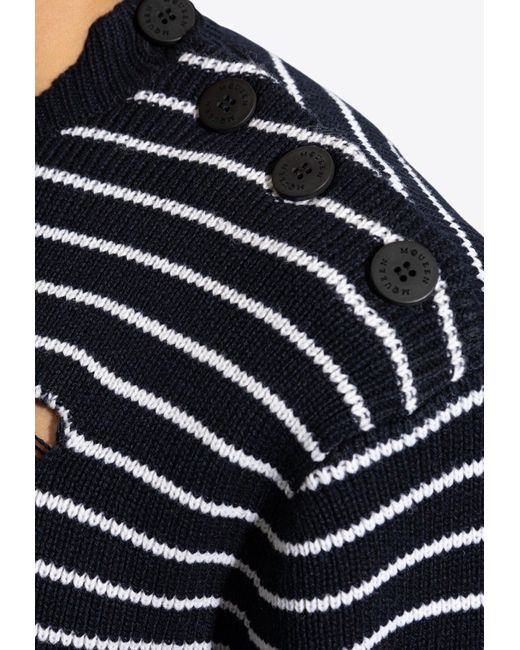 Alexander McQueen Blue Distressed Striped Wool Sweater for men