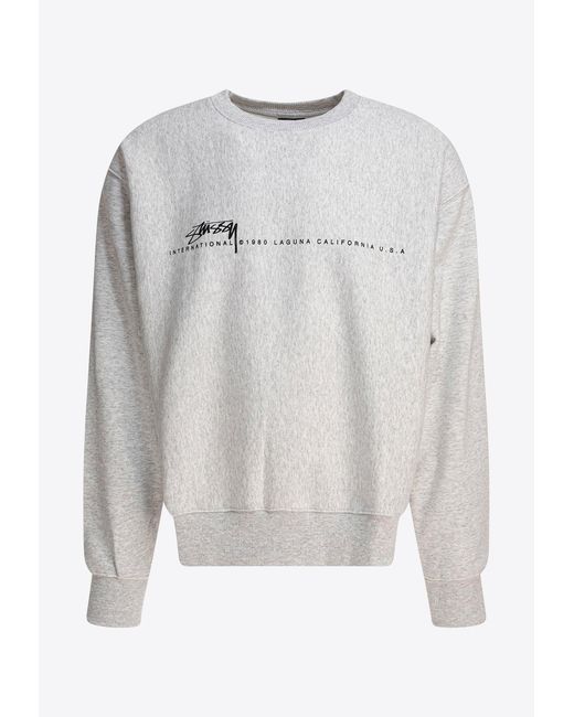 Stussy Gray Logo Print Crewneck Sweatshirt for men