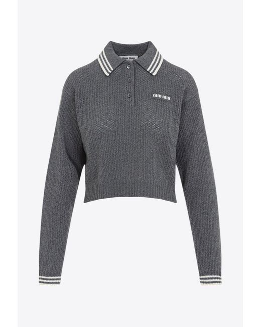 miu miu カシミヤ ポロ グレー ニット Miu Miu: Gray Cashmere & Wool Polo Sweater | SSENSE Canada