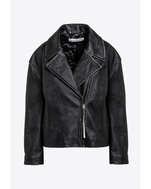 Acne Studios Zip Up Leather Biker Jacket in Black Lyst