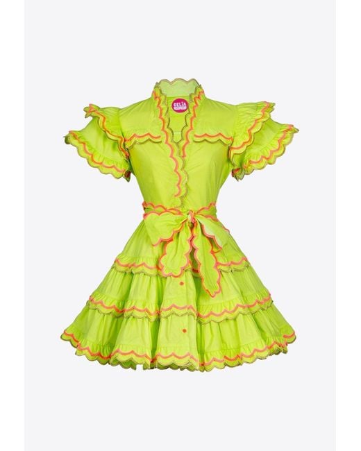 Celiab Yellow Oniris Ruffle Mini Dress
