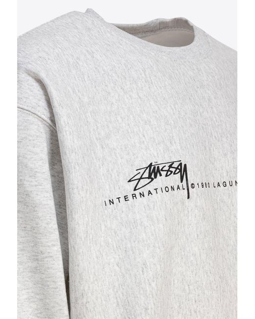 Stussy Gray Logo Print Crewneck Sweatshirt for men