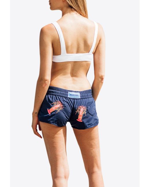 Les Canebiers Blue Byblos All-Over Lobster Embroidery Swim Shorts