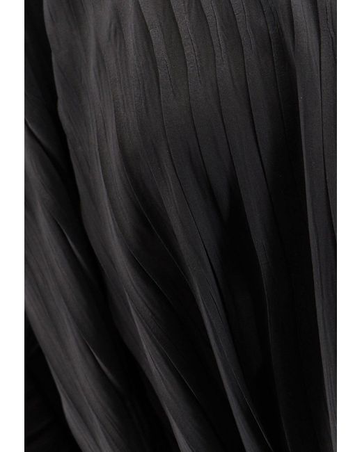 Giorgio Armani Black Asymmetrical V-Neck Pleated Blouse