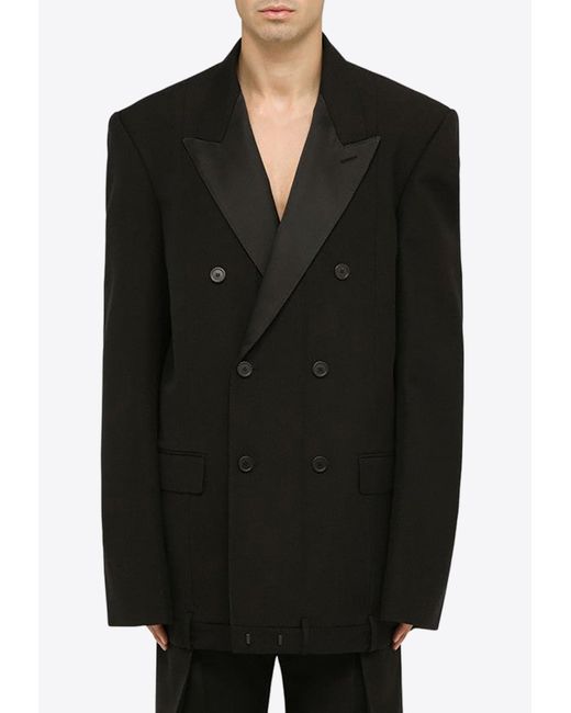 Balenciaga Black Double-breasted Oversized Tuxedo Blazer for men