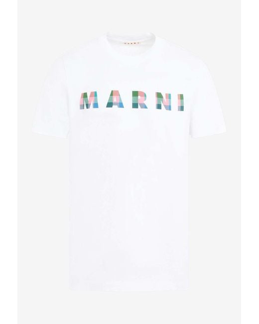 Marni White Logo Lettering Crewneck T-Shirt for men