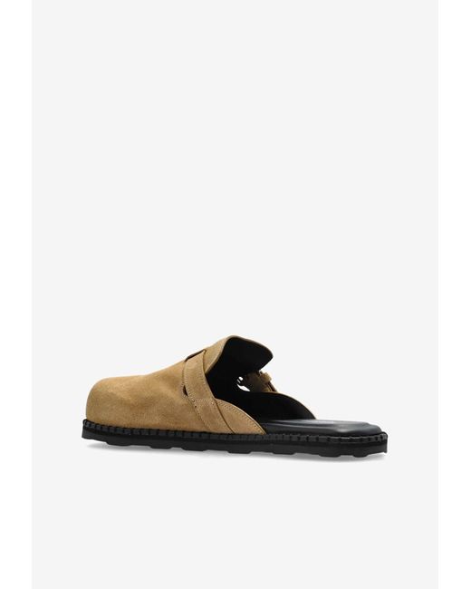 Moschino White Buckle Suede Flat Mules
