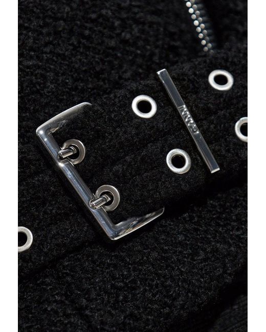 Ganni Black Boucle Wool Zip-Up Biker Jacket