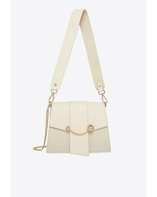 Strathberry White Box Crescent Leather Shoulder Bag