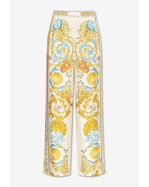 Versace Metallic Underwater Barocco Wide-Leg Silk Pants