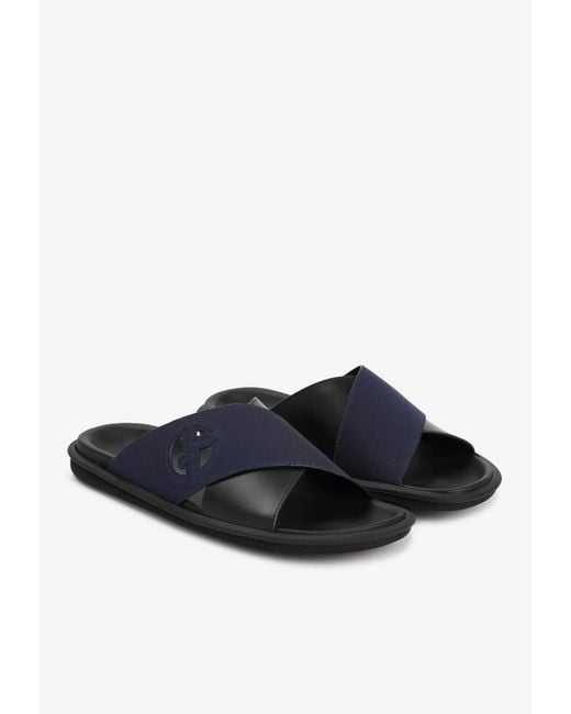 Giorgio Armani Logo Cross Sandals in Black for Men | Lyst