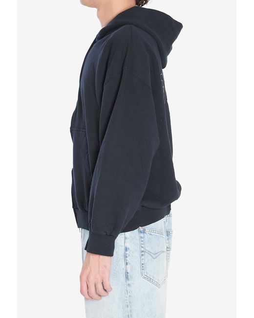 Balenciaga Black Flipped Uni Logo Zip-Up Hooded Sweatshirt for men