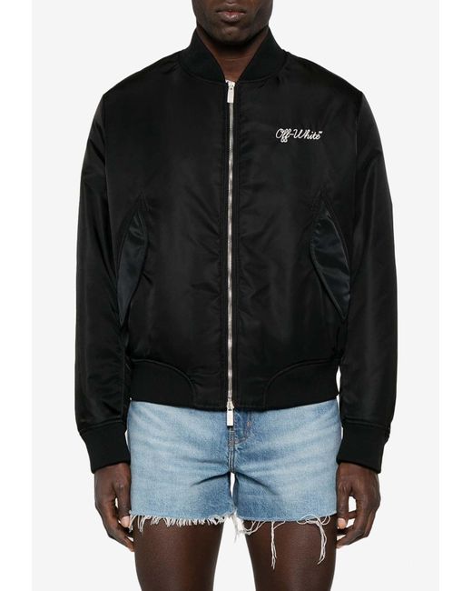 Off-White c/o Virgil Abloh Black Script Nyl Logo Embroidered Bomber Jacket for men