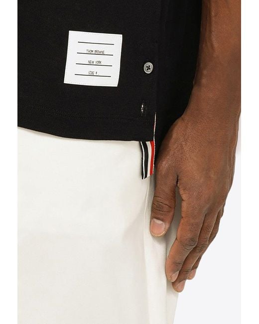 Thom Browne Black Logo-Patch Polo T-Shirt for men
