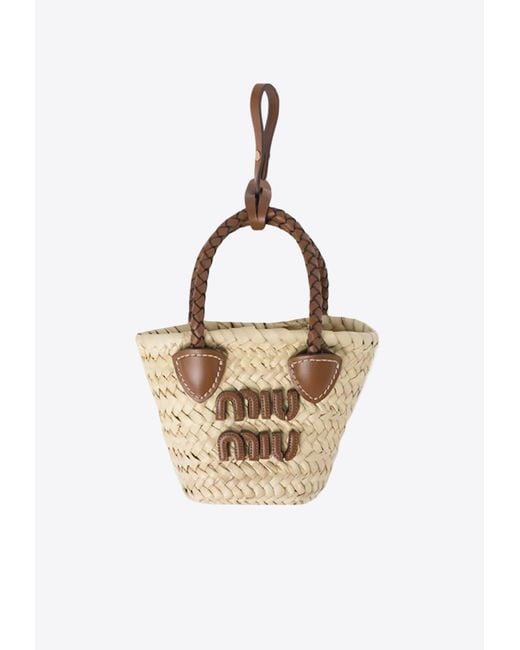 Miu Miu Mini Woven Raffia Tote Bag Charm in Natural | Lyst