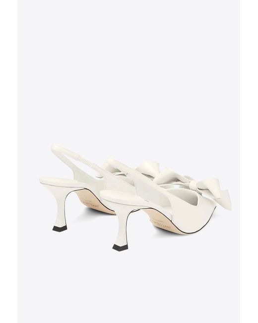 Jimmy Choo White Staz 70 Oversized Bow Slingback Pumps