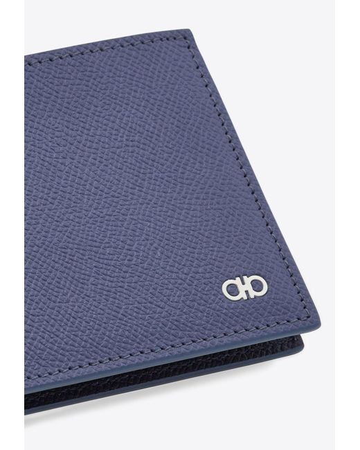 Ferragamo Blue Gancini Grained Leather Bi-Fold Wallet for men