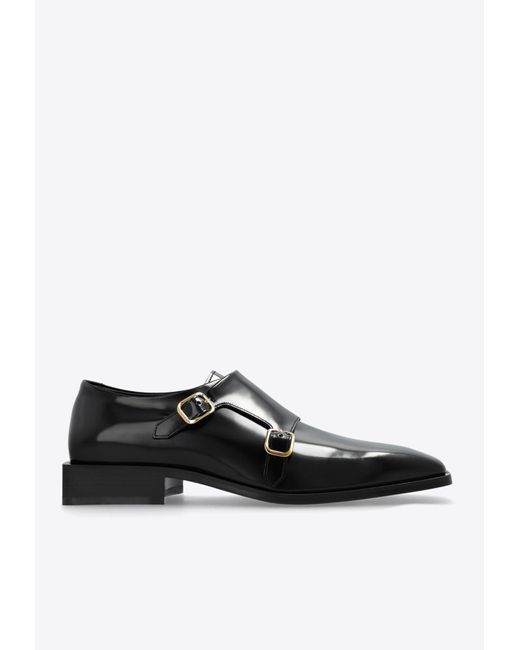 Ferragamo Black Caracas Leather Double Monk-Strap Shoes for men
