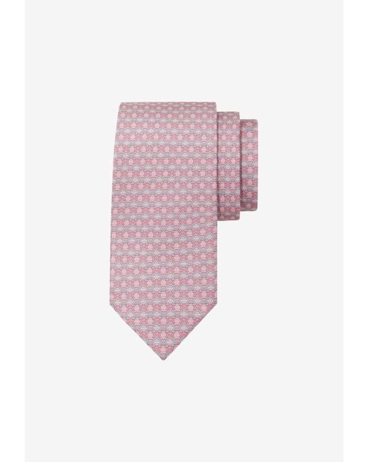 Ferragamo Pink All-Over Gancini Print Silk Tie for men
