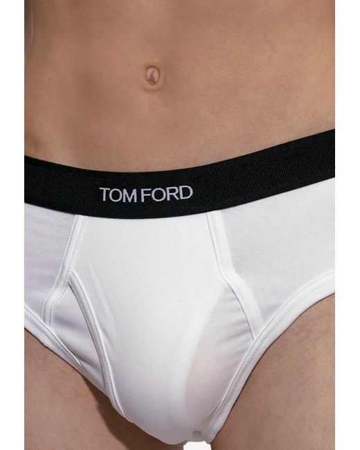 Tom Ford White Logo Jacquard Stretch Briefs for men