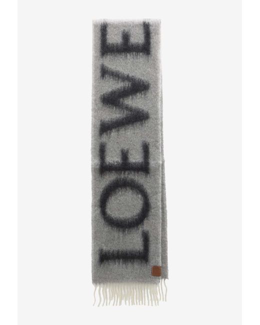 Loewe Gray Logo Jacquard Wool And Mohair Blend Scarf
