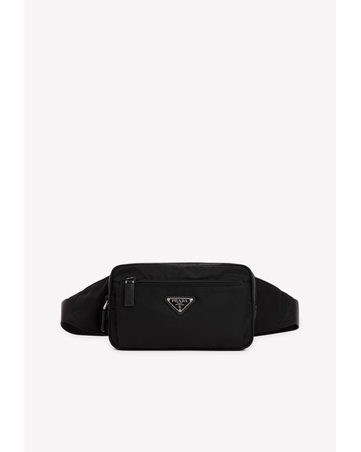 Prada Black Logo Plaque Re-Nylon Belt Bag for men